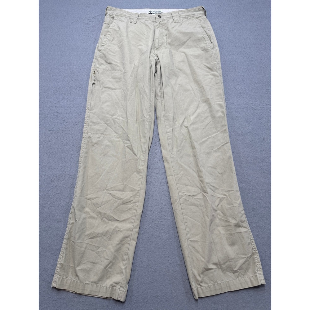Columbia Pants Men's 32 Khaki Cotton Straight Leg Loose Fit Outdoor Sportswear